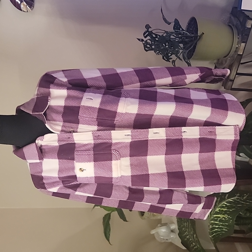 Burgundy and Pink Button - down Front Plaid Fleece Shirts Size L